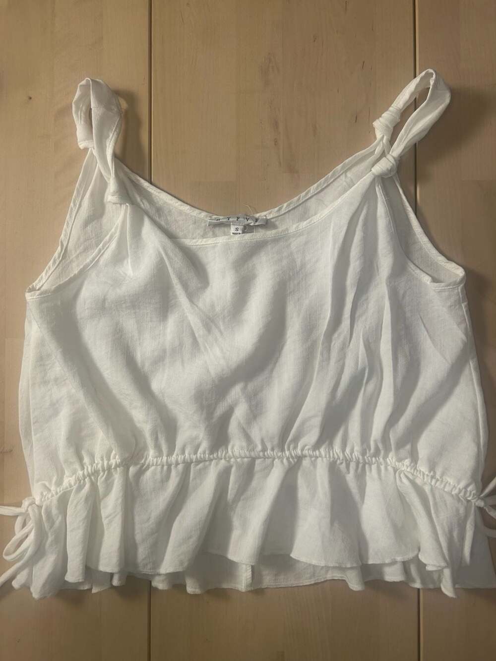 HYFVE Women's White Sleeveless Ruffle Peplum Tank Top with Side Ties